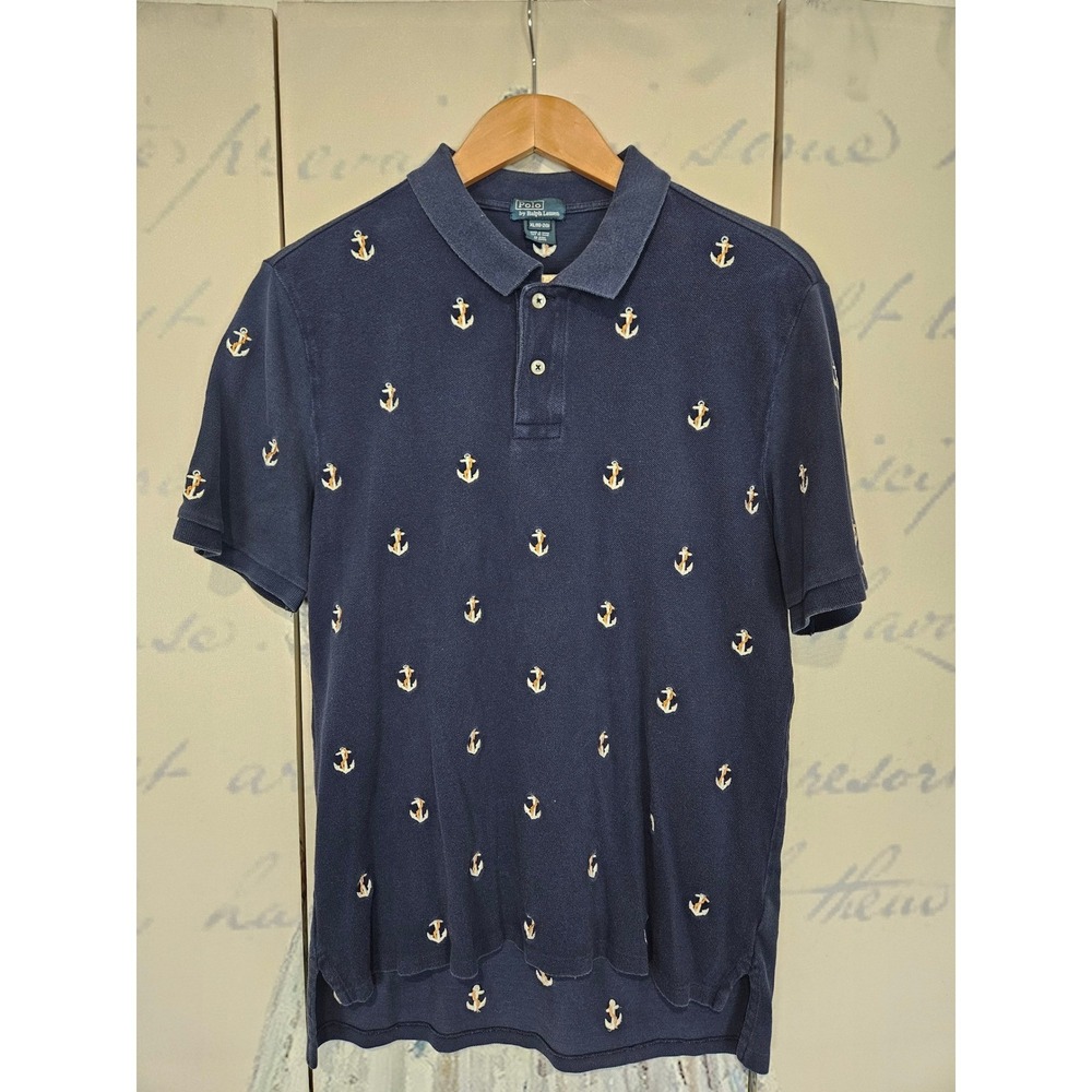 Polo Ralph Lauren Boys XL 18-20 Navy Blue Anchor Embroidered Polo Shirt Nautical